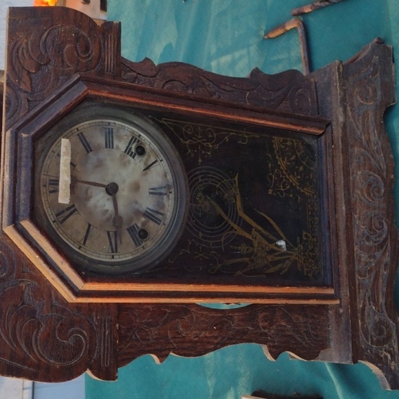 Mid 1800's Sessions Wooden Wall Clock with Gold Accents - Picture 2 of 8